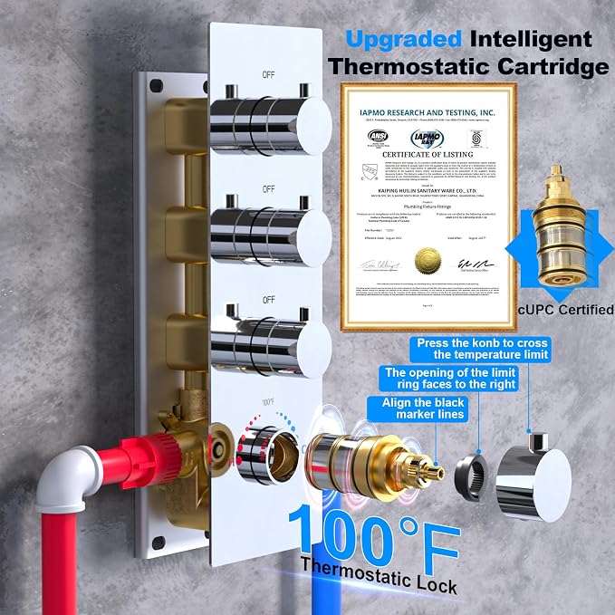 HOMEDEC 3-way Brass Thermostatic Shower Diverter, 4 Handle Flow Control Valve - Image 3