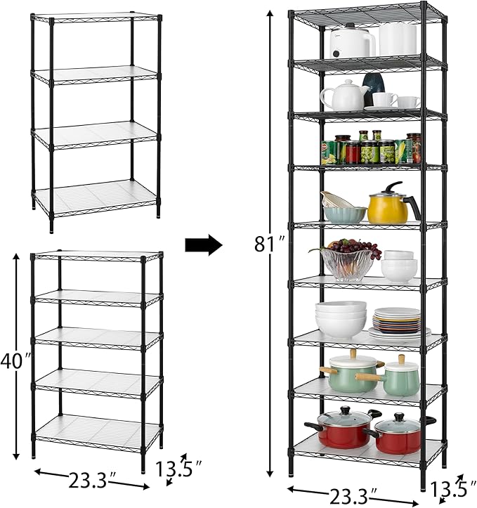 Finnhomy 9-Tier Wire Shelving Unit Adjustable Steel Wire Rack Shelving - Image 3