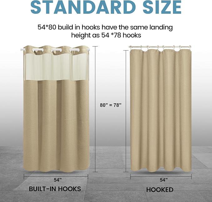 Beige Stall No Hook Shower Curtain - Image 7