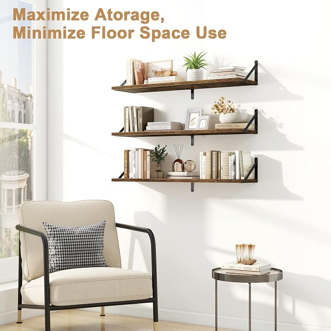 Fun Memories Floating Shelves for Wall, 36 Inches Long Set of 3 Wall Shelves - Image 4