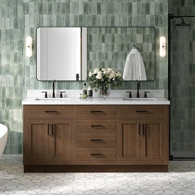 ARIEL Hepburn 73 Inch Double Rectangle Sink Bathroom Vanity by Ariel