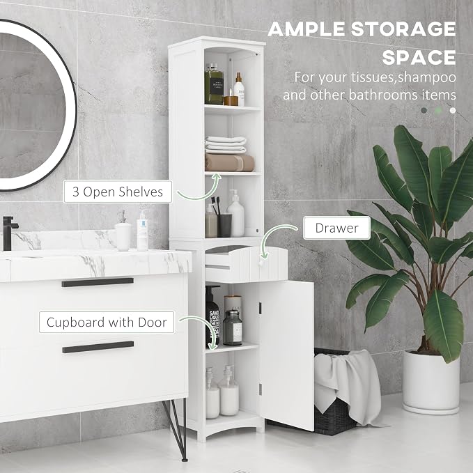 HOMCOM Bathroom Storage Cabinet, Free Standing Bathroom Storage Unit, Tall - Image 4