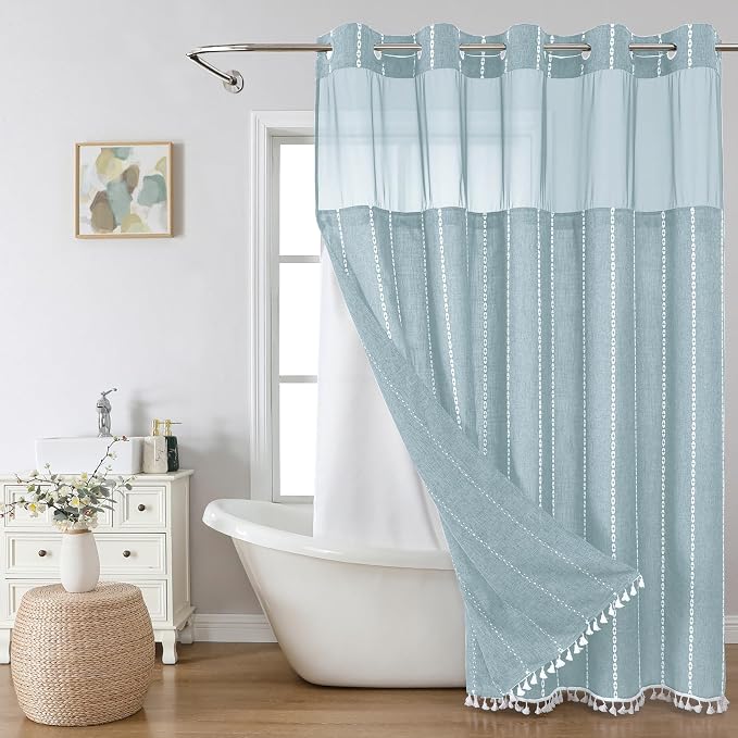 No Hook Long Shower Curtain Set by EACHOPE