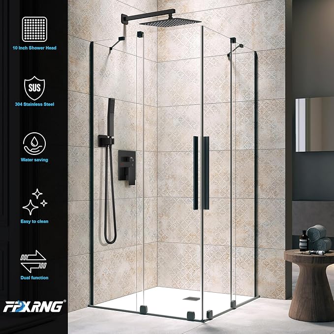 Black Shower Faucet Set, Rainfall Shower System - Image 5