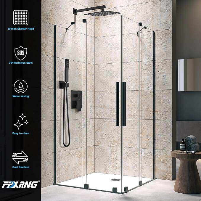 Black Shower Faucet Set, Rainfall Shower System - Image 3