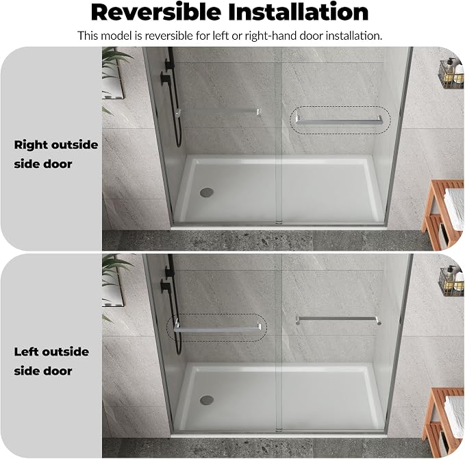 50-60" Adjustable Width x 72" Height Sliding Shower Door, Aluminum Alloy Frame - Image 5