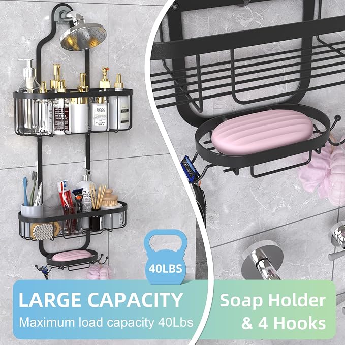 Kadolina Bathroom Hanging Shower Organizer, Over Head Shower Caddy Shower - Image 3