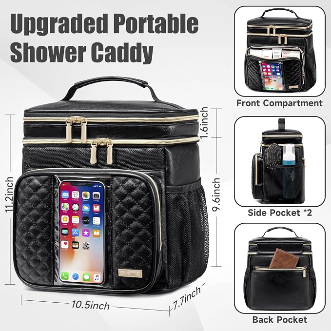 Large Leather Toiletry Bag for Women Men, Bathroom Bag, Water Resistant Shower - Image 4