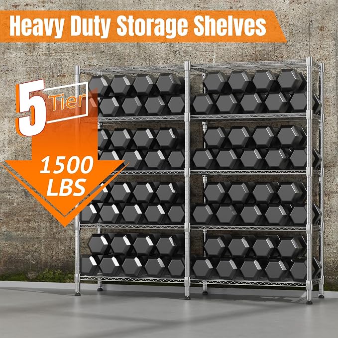 Homdox 5 Tier Storage Shelves, Heavy Duty Wire Shelving Unit, Adjustable Metal - Image 4