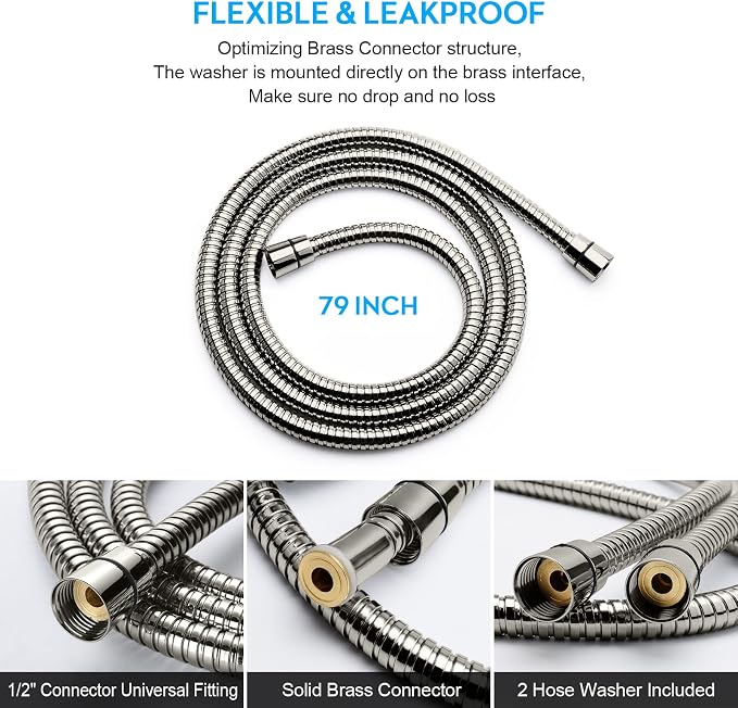 Shower Hose, 79 Inches Extra Long Stainless Steel Handheld Shower Head Hose - Image 6