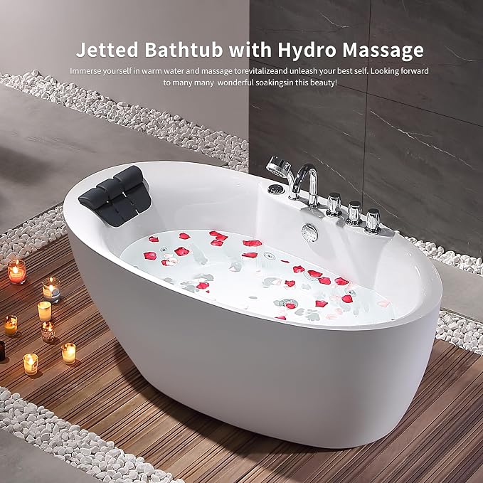 Empava 71 inch Acrylic Freestanding Tub Hydromassage Gracefully Oval Shaped - Image 9
