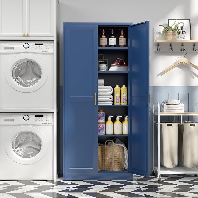 Kitchen Pantry Cabinet, 71”Blue Metal Pantry Storage Cabinets - Image 6