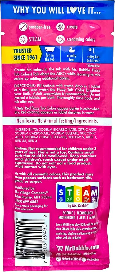 Mr. Bubble Fizzy Tub Colors Bath Water Coloring Tabelets, 6 Bright Colors - Image 8