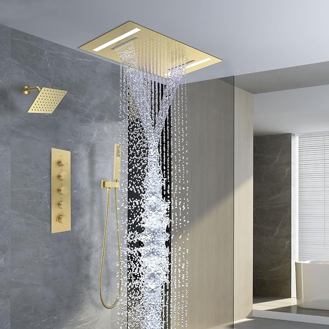 Dual Rain Shower Head Thermostatic Luxury Spa Shower System And Ceiling Mount - Image 2