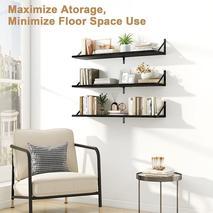 Fun Memories Floating Shelves for Wall, 36 Inches Long Set of 3 Wall Shelves - Image 4