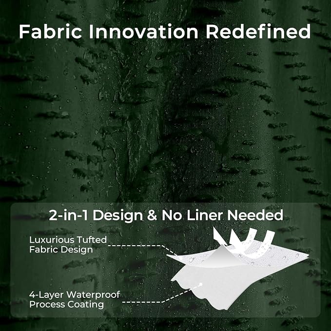 78inch Extra Long Dark Green Boho Shower Curtain Woven Fabric Shower Curtain - Image 2