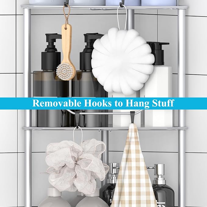 2 Tier Floor Standing Corner Shower Caddy Organizer Shelf - Image 7