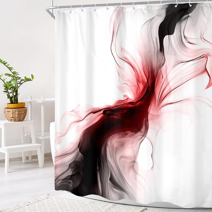 Cinbloo Black and Red 60Wx72H Shower Curtain Burgundy Abstract Modern Ombre - Image 3