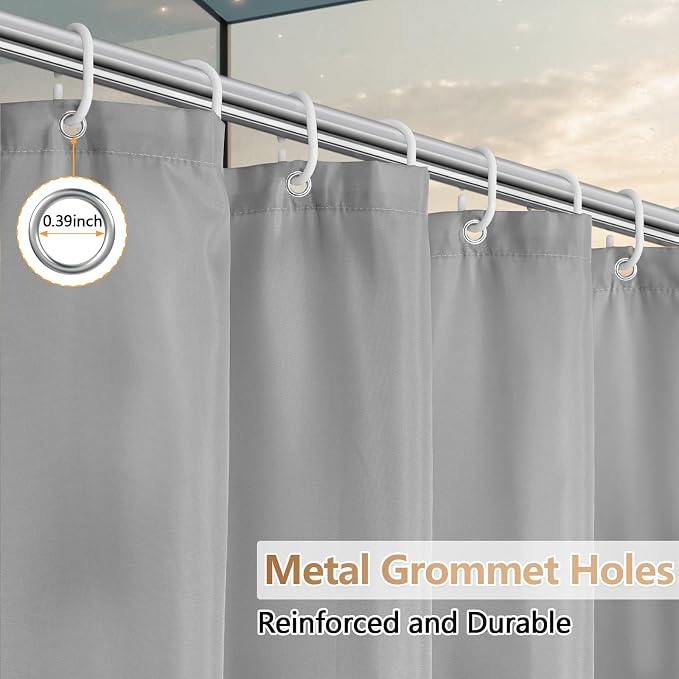 72 x 78 inch Extra Long Waterproof Fabric Shower Curtain Liner, Light Grey - Image 6