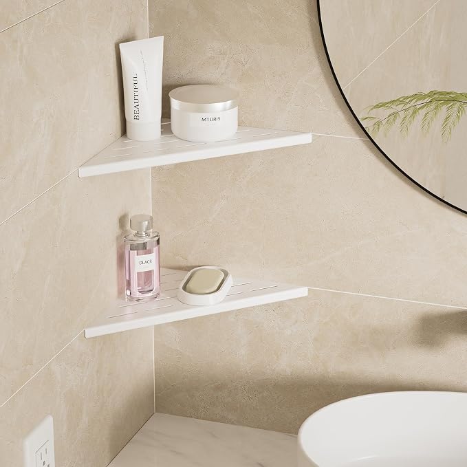 Neodrain 10 Inch Golden Corner Wall Shelf Set of 2, Floating Corner Shelves - Image 8