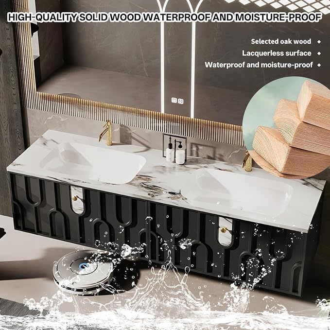 Double Sink Bathroom Vanity 68Inch, Modern Floating Vanity Set - Image 7