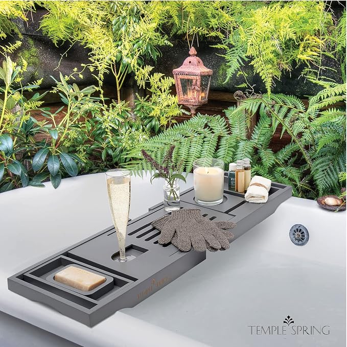 Temple Spring Wooden Bathtub Tray, Bamboo Bathroom Accessories, Bath Tray - Image 7