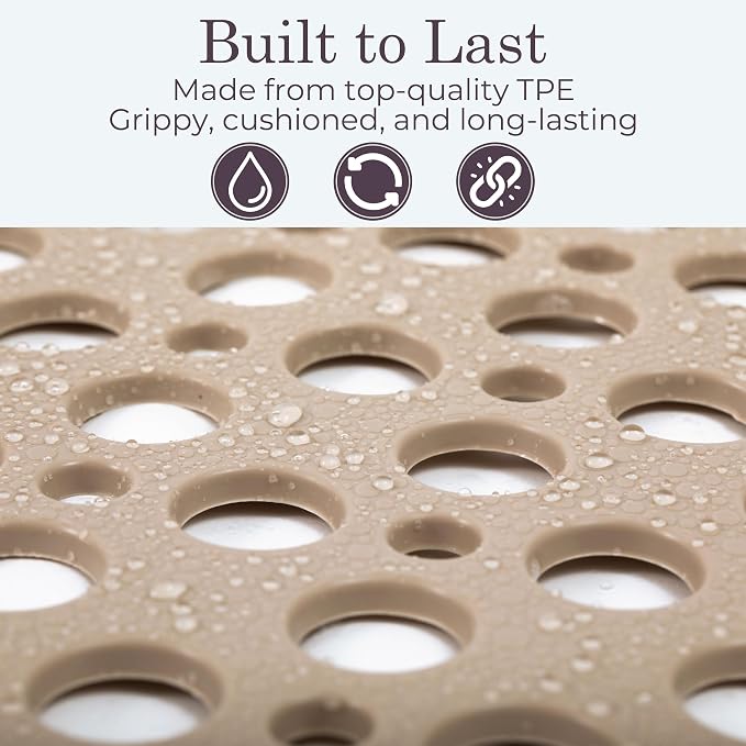 Non Slip Bathtub Mat and Shower Mat Beige TPE Strong Suction Cups Aesthetic - Image 5