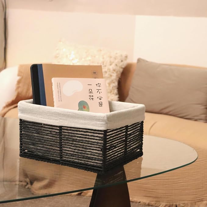 GYASVWU Hand-Woven Paper Rope Storage Baskets, Rectangular Wicker Baskets - Image 7