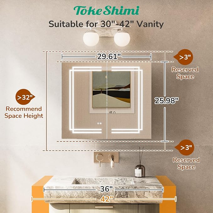 TokeShimi 30x26 Bathroom Mirror Medicine Cabinet - Image 3
