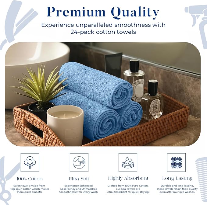 DAN RIVER 100% Cotton Salon Towels Set – 16x26 inches, Highly Absorbent and - Image 4