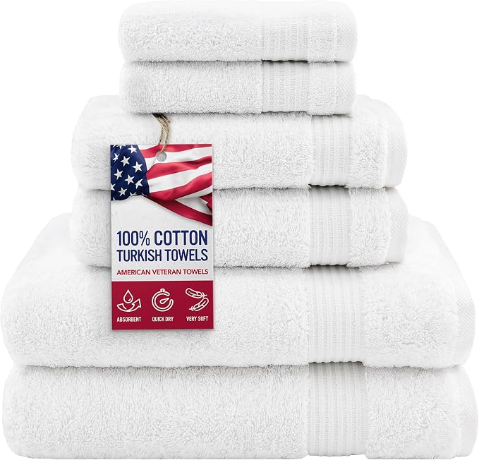 Hotel & Spa Quality Super Absorbent and Soft, 6 Piece Turkish Towel Set by American+Veteran+Towel