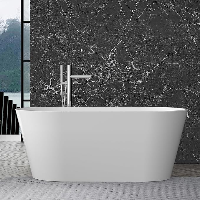 59" Free Standing Tub, Acrylic Soaking Bathtub, Stand Alone Freestanding Tub - Image 6
