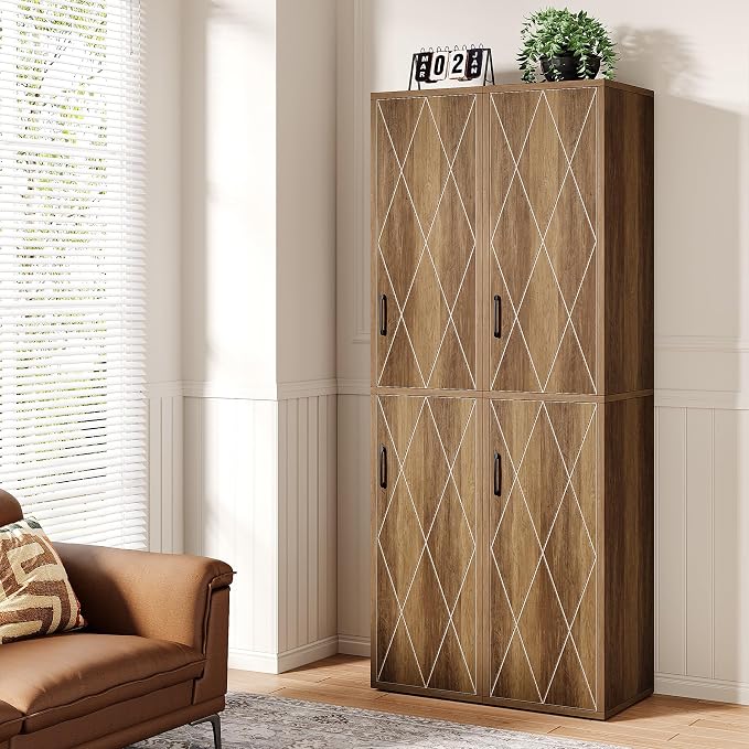 Tribesigns 75" Tall Narrow Storage Cabinet Set of 2, Modern Farmhouse Pantry - Image 8