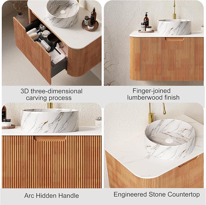 30" Bathroom Vanity with Sink, Floating Vanities with Marble Countertop and - Image 3
