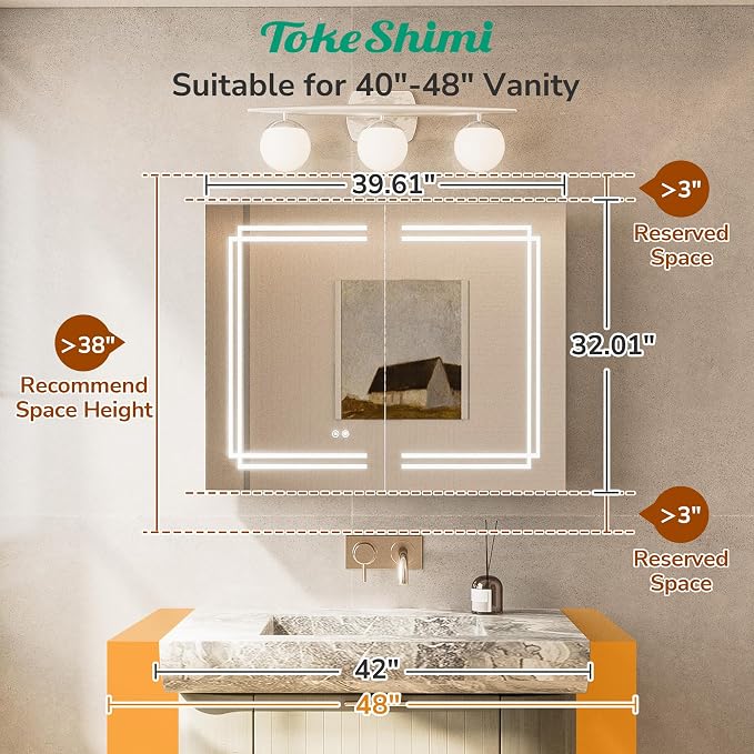 TokeShimi 40x32 Inch LED Medicine Cabinet - Image 3