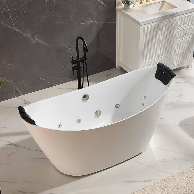 Empava Update Acrylic Whirlpool Bathtub, 67-Inch Freestanding Boat Shaped - Image 6