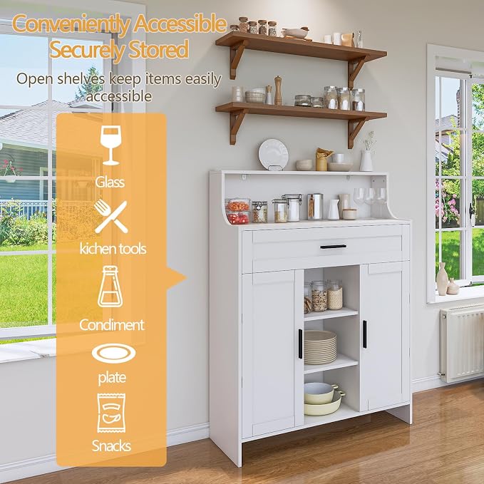 Storage Cabinet with Doors and Drawers, Kitchen Storage Cabinet with 1 Large - Image 4