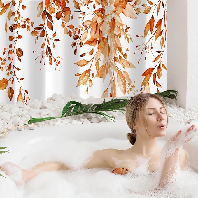 Gibelle Extra Long Shower Curtain 72 x 84, Fall Watercolor Plant Eucalyptus - Image 2