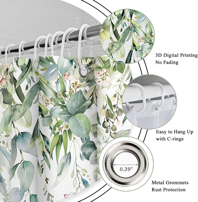 Riyidecor Small Green Eucalyptus Leaves Shower Curtain - Image 6