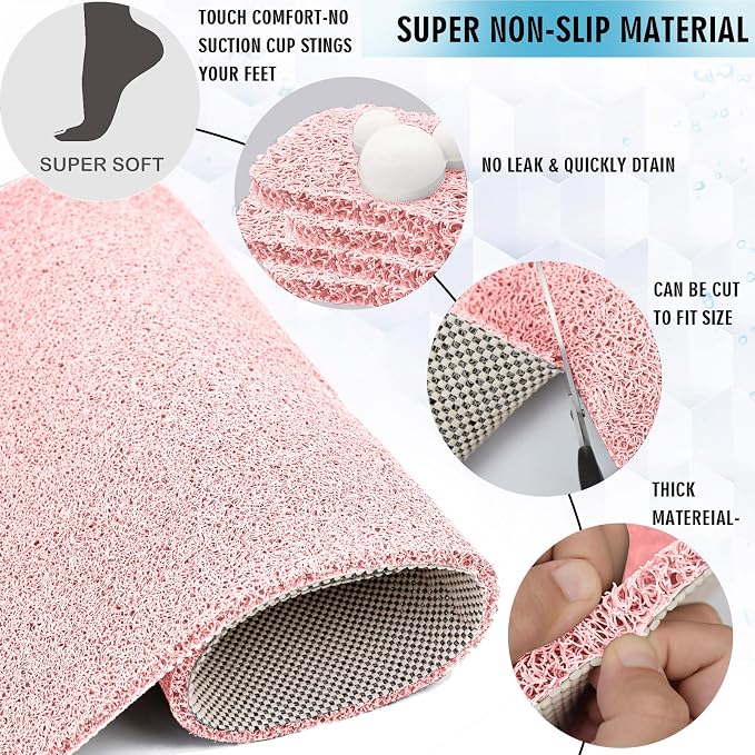 godehone Shower Mats Non Slip Without Suction Cups, PVC Loofah Bathroom Mats - Image 3
