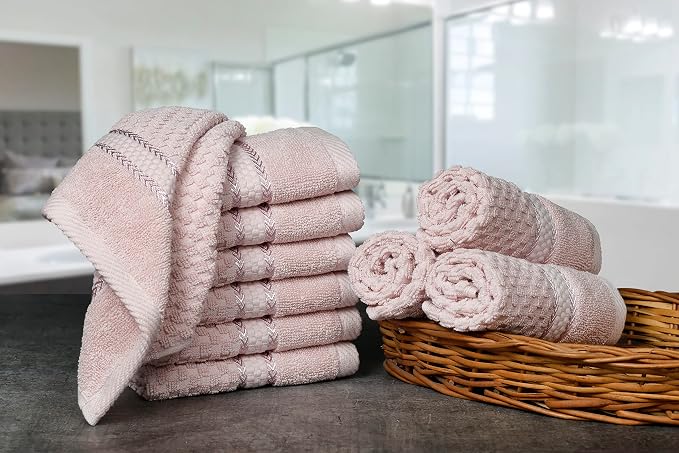 Ample Decor 100% Cotton Soft Pink Washcloths Set of 10- Super Soft, Highly - Image 2