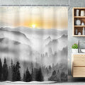 Riyidecor Misty Mountain Shower Curtain 72Wx72H Inch Black Sunrise Foggy by Riyidecor