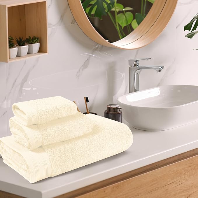 Ultra Soft 3 Pack Cotton Towel Set, Contains a Bath Towels 28x55 inch, a Hand - Image 3