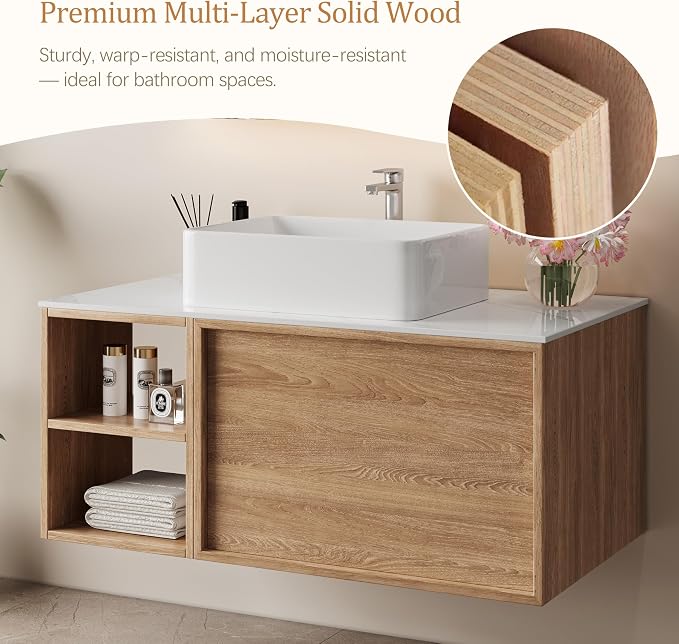 Floating Bathroom Vanity with Sink and Multi-Storage Cabinet, 36-Inch - Image 5