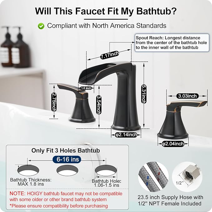 Waterfall Bathtub Faucet Oil Rubbed Bronze, Brass Bath Tub Faucet Set 3 Hole - Image 6