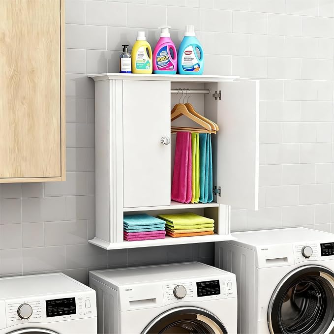 White Wall Cabinet, Over The Toilet Storage Cabinet, Bathroom Cabinet Wall Mount - Image 8