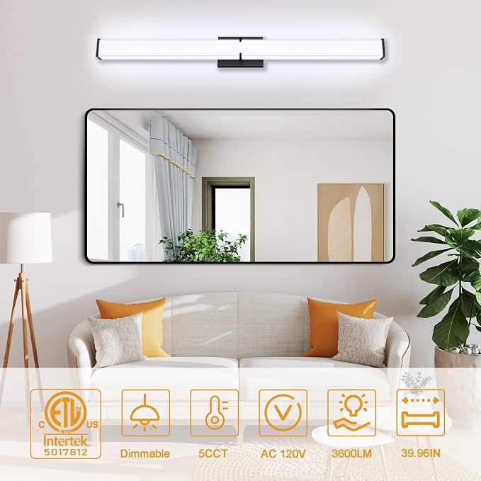 Bathroom Light Fixtures: 40 Inch ETL Certified LED Bathroom Vanity Light 5000K - Image 5