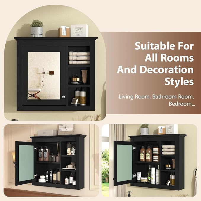 30'' x 28'' Black Medicine Cabinet, Wall Mounted Bathroom Storage Cabinet - Image 3