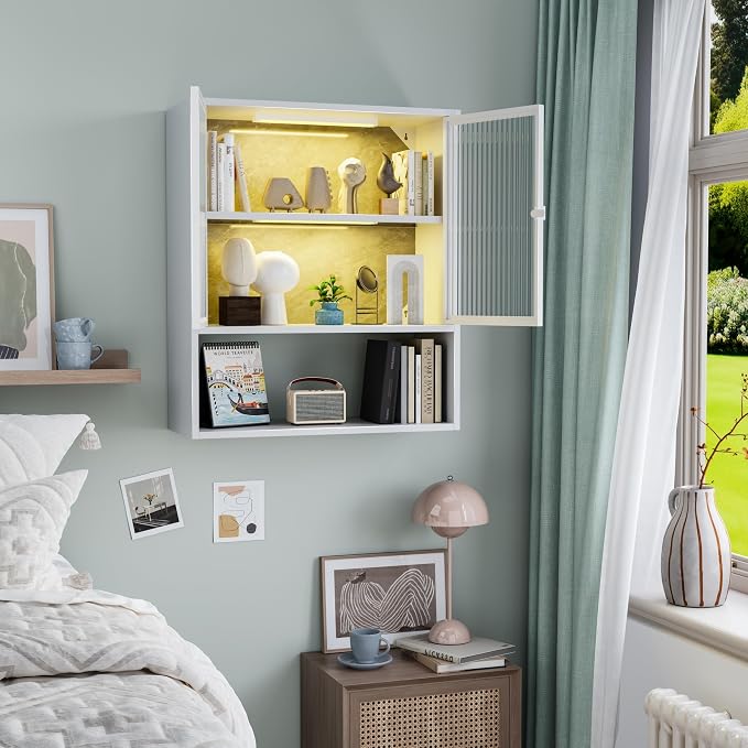 Metal Wall Cabinet with Glass Doors & LED Lights, Small Wall Mounted Medicine - Image 6