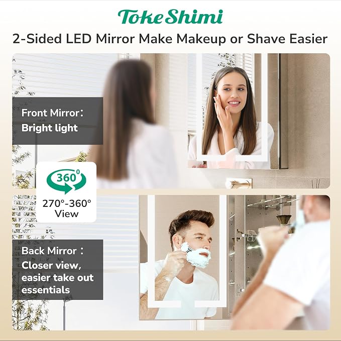 TokeShimi 24x32 Anti-Fog Led Medicine Cabinet Mirrored - Image 4